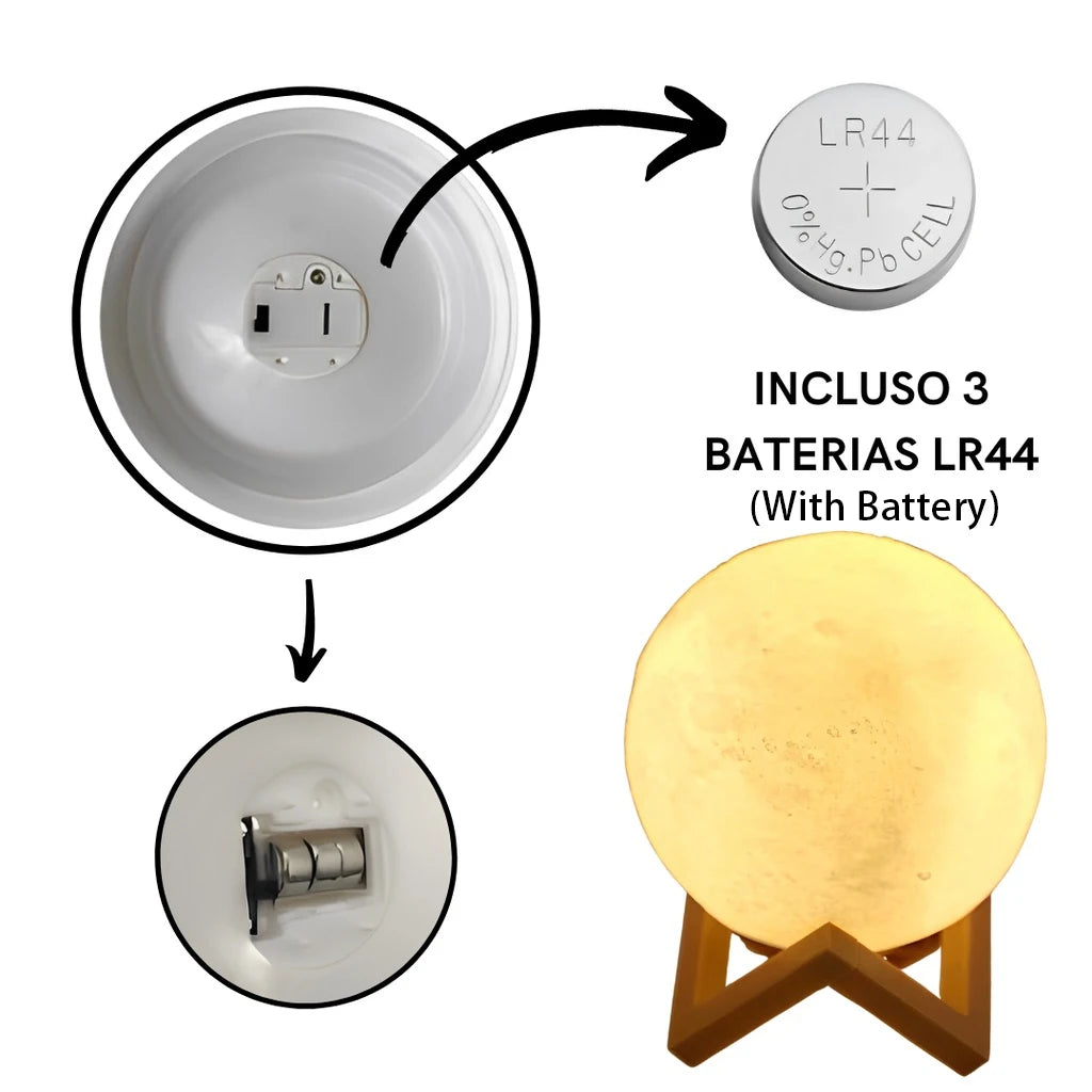 Lampada lunare da 8 cm Luce notturna a LED alimentata a batteria con supporto