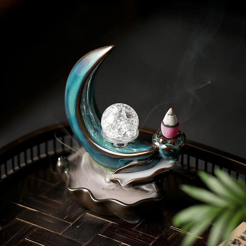 Brucia-Incenso a Riflusso Luna e Sfera Cristallina – Diffusore Zen in Ceramica